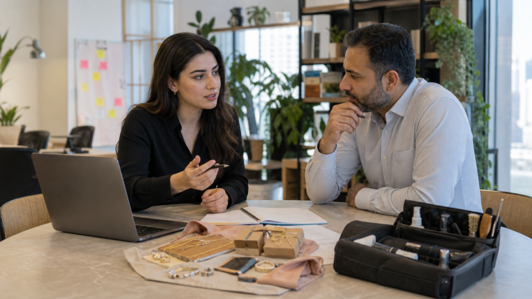 Founder comparing low investment business ideas in a Dubai shared workspace